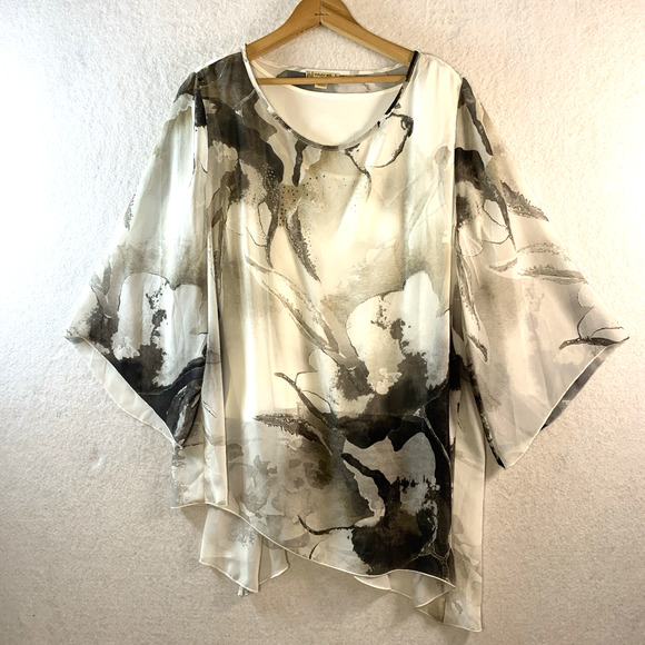 Womens Abstract Floral Top Sz L Flowy Asymmetrical Studded Artsy Layered Flare - Picture 1 of 14
